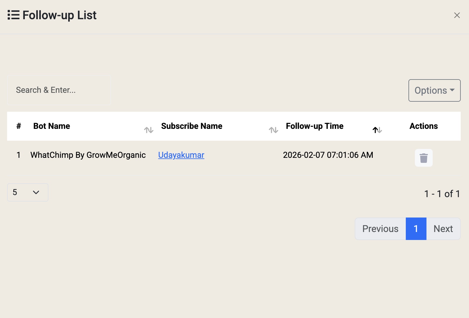 The Follow-up List shows all your pending reminders in one place