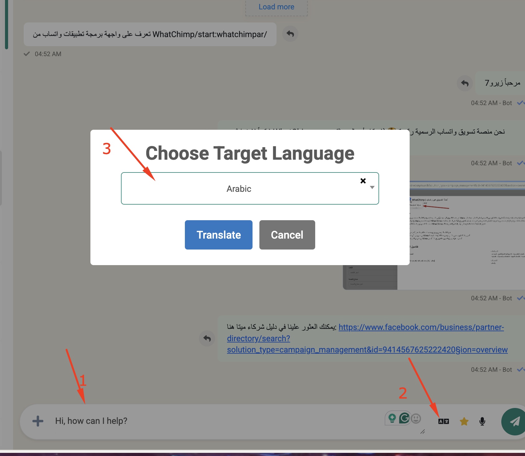 Use the translate icon in the composer to reply in any language