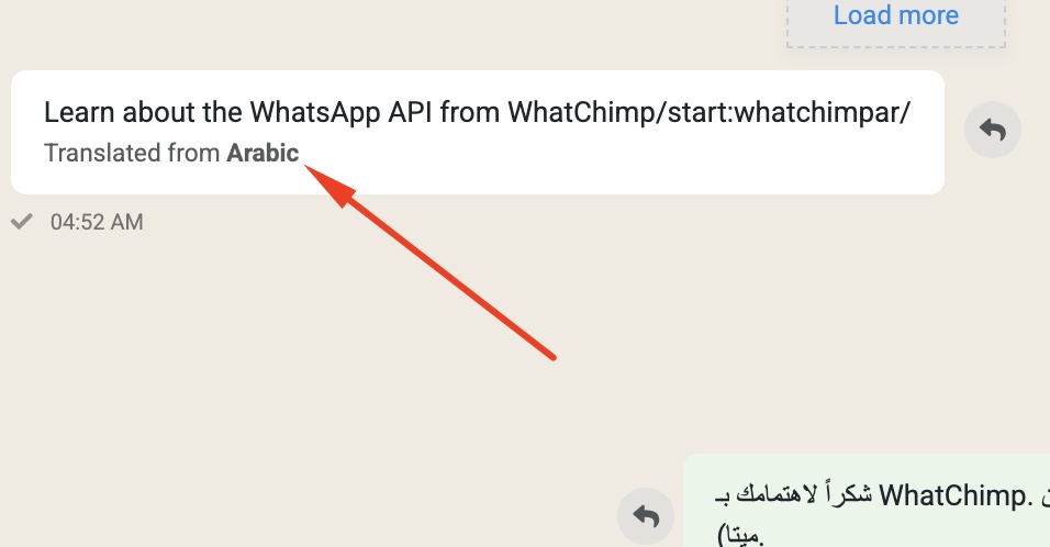 The translated text appears below the original message