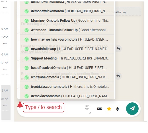 Type / in the composer to see your saved canned responses