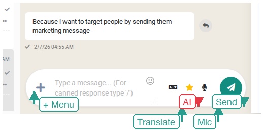 The message composer toolbar with labeled buttons