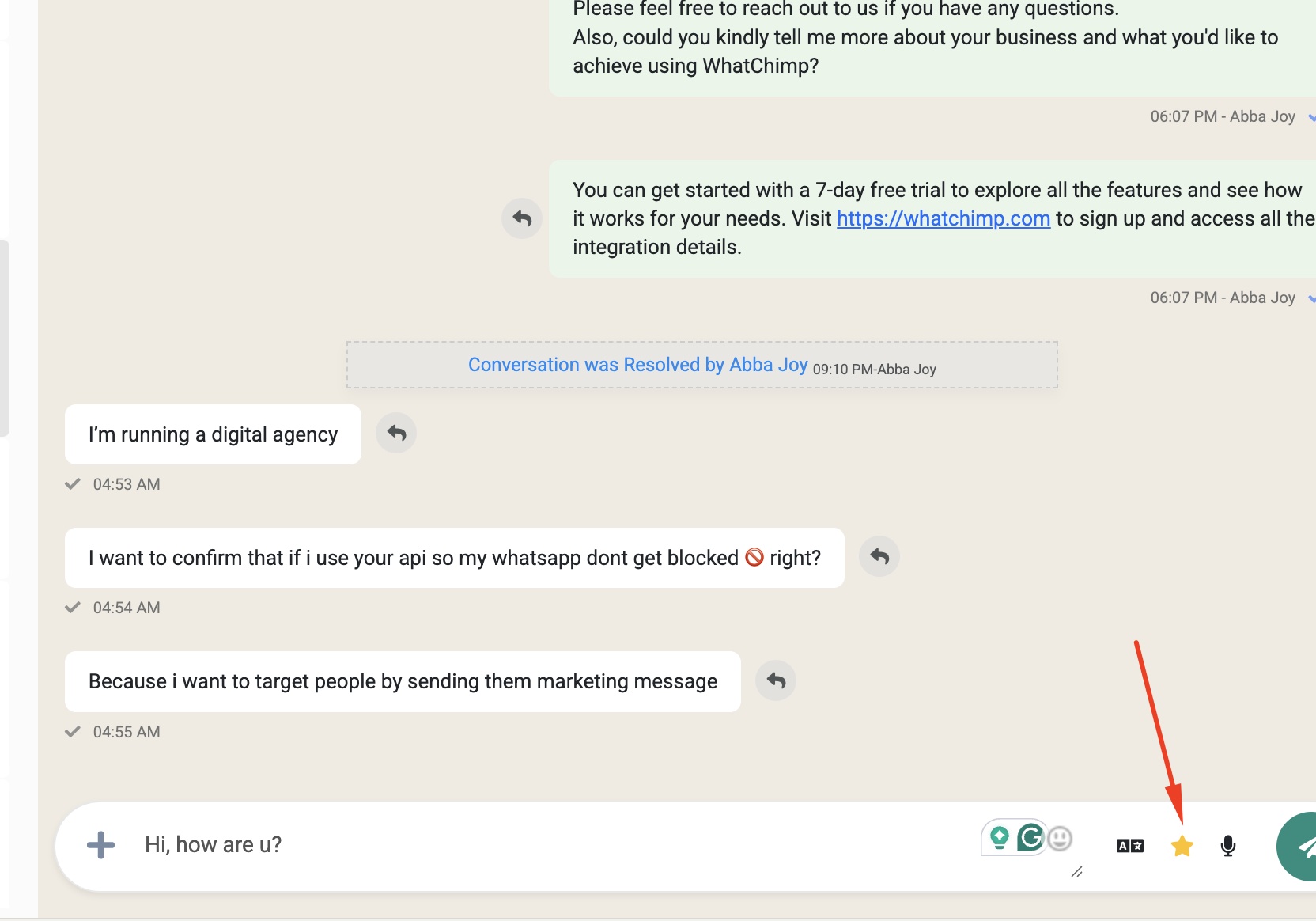 Click the star icon to rewrite your message with AI