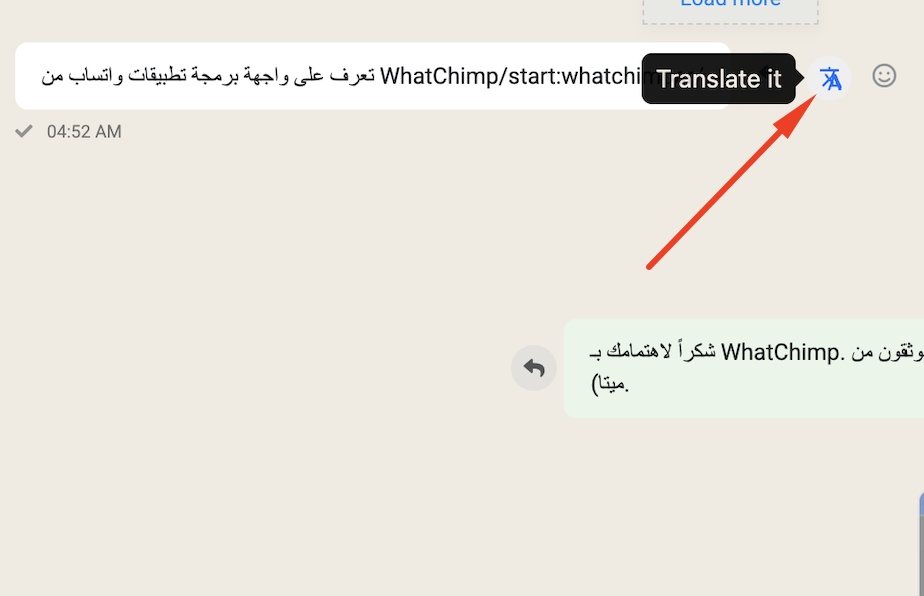 Hover over an incoming message to see the Translate icon