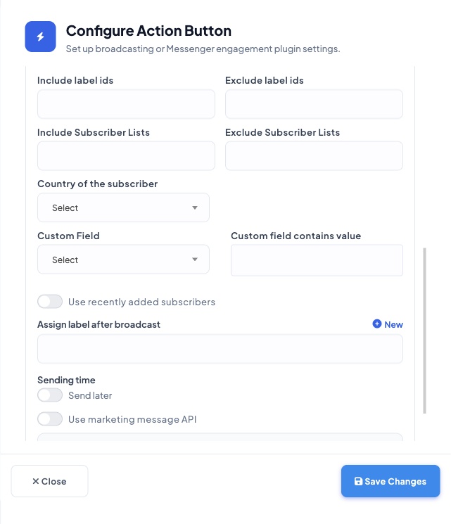 Audience filters in the campaign panel