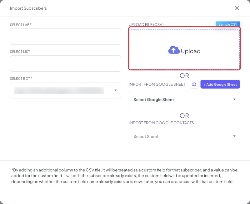The Import Subscribers window