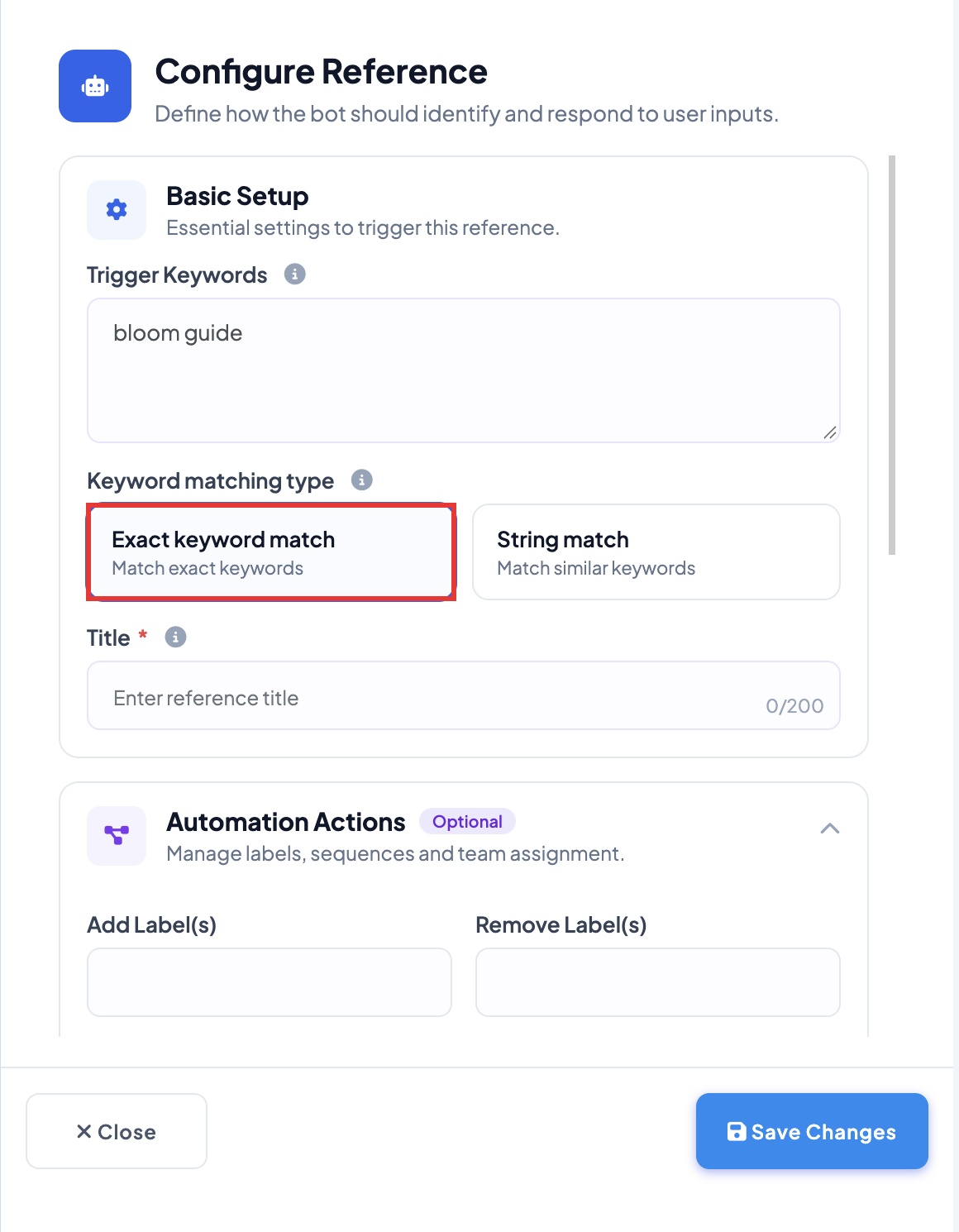 Choosing Exact keyword match