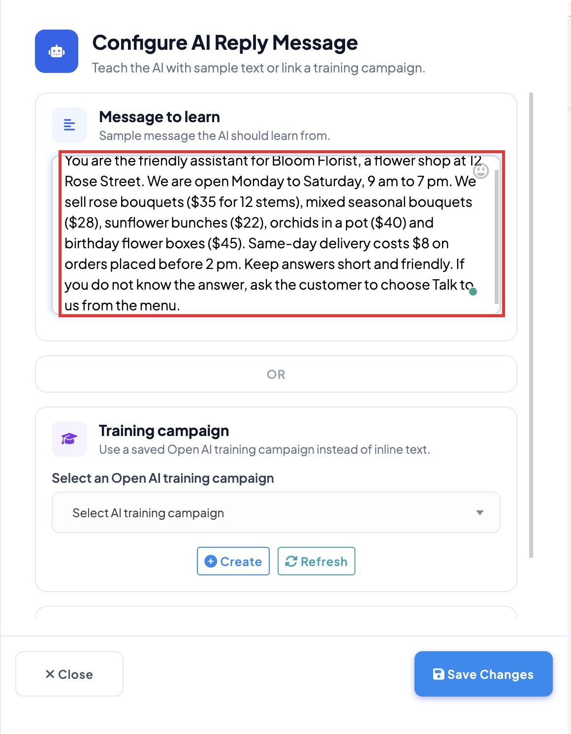 Teaching the AI about your business