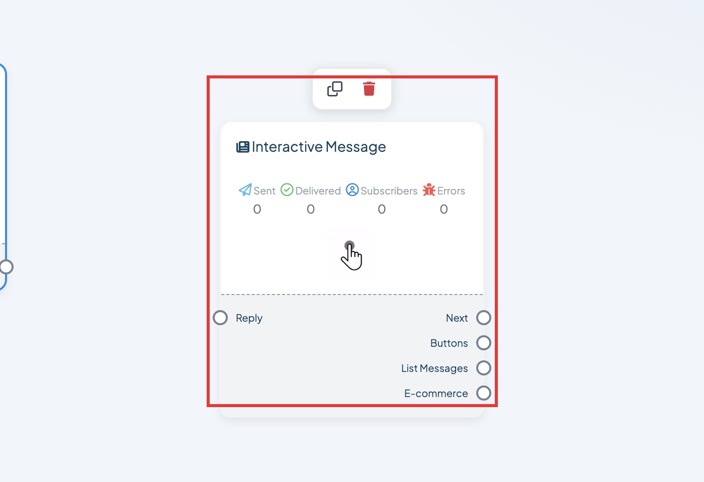 The Interactive Message block on the canvas