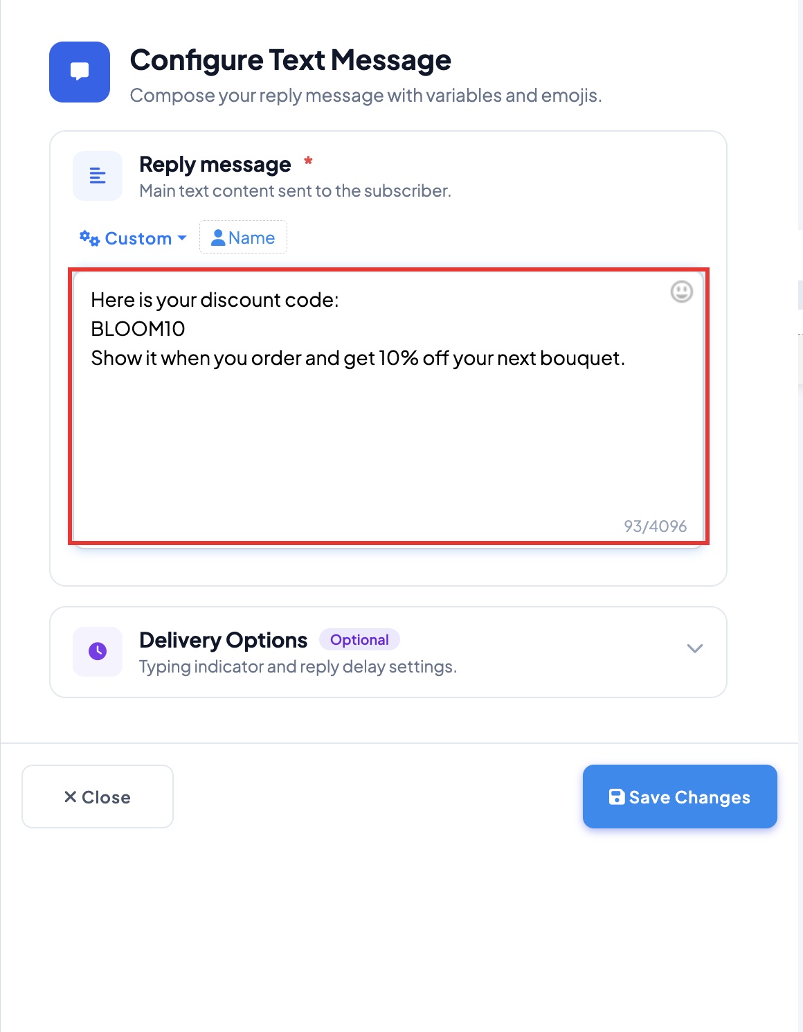 Typing the discount message