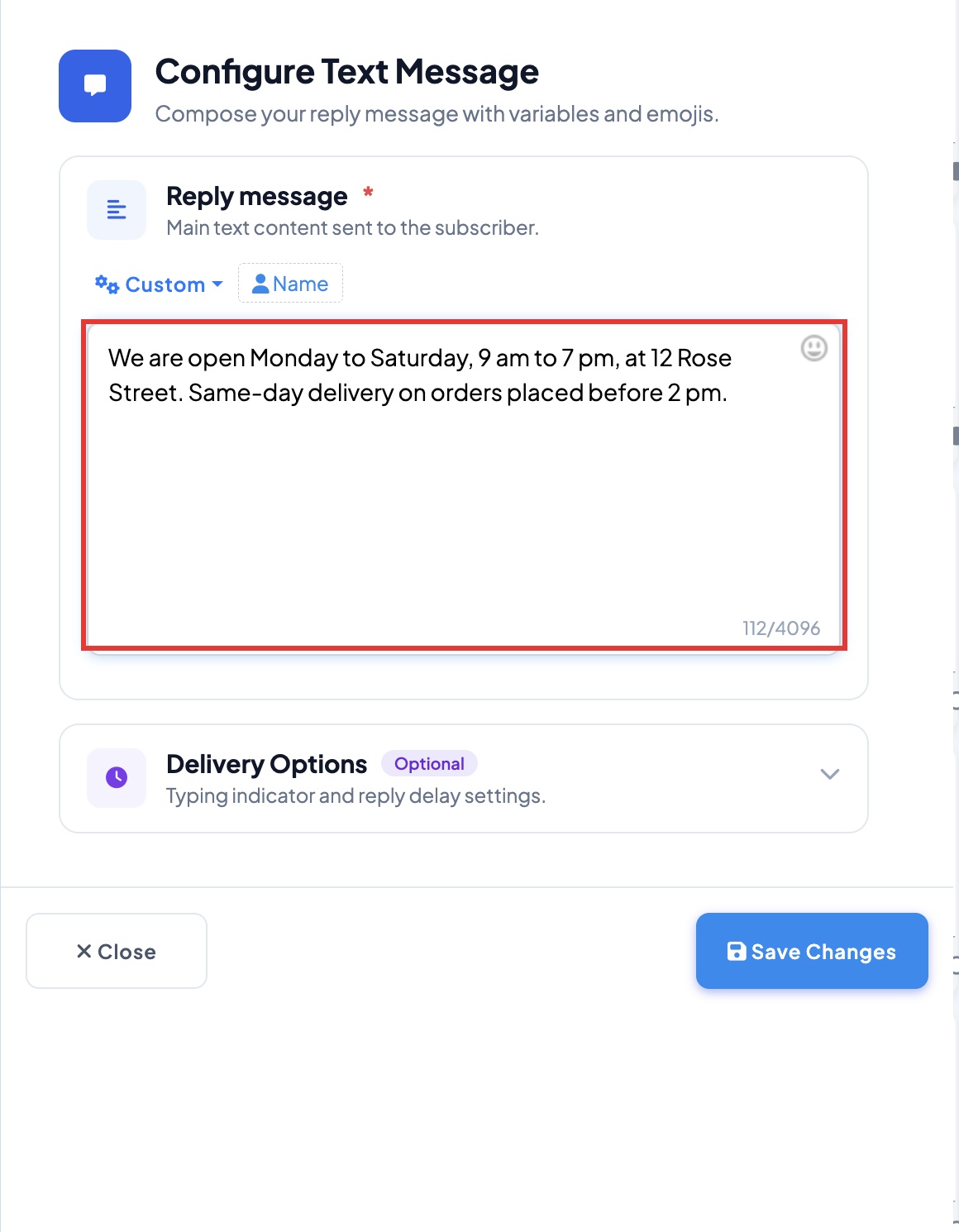 Typing the opening hours