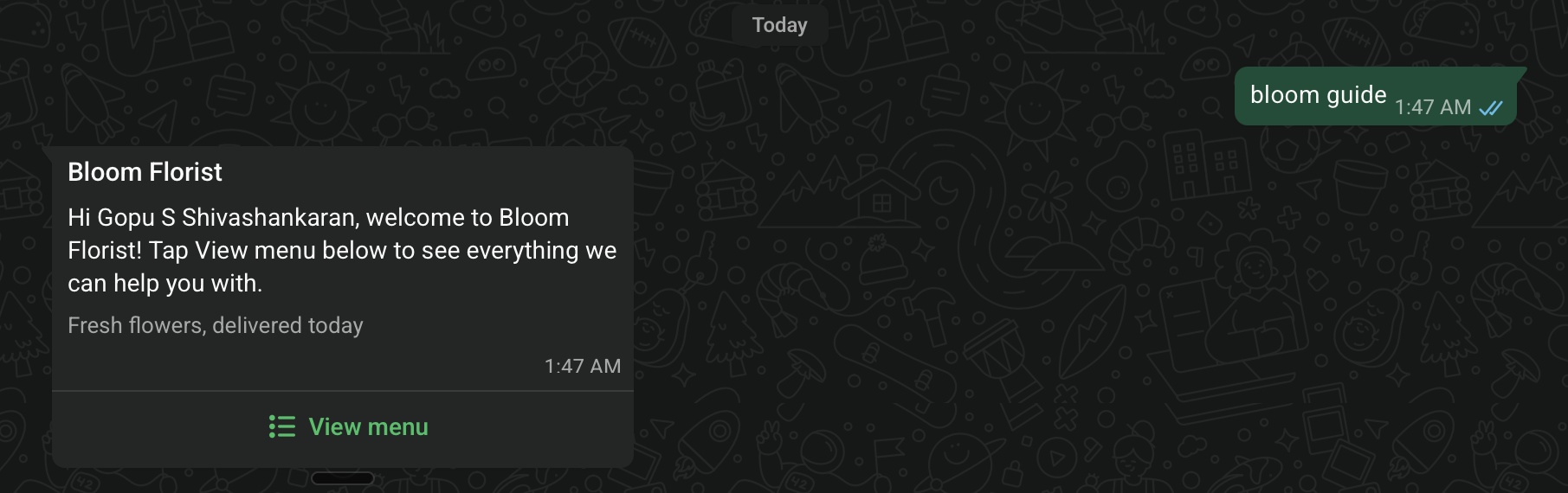A customer sends the keyword and gets the welcome message
