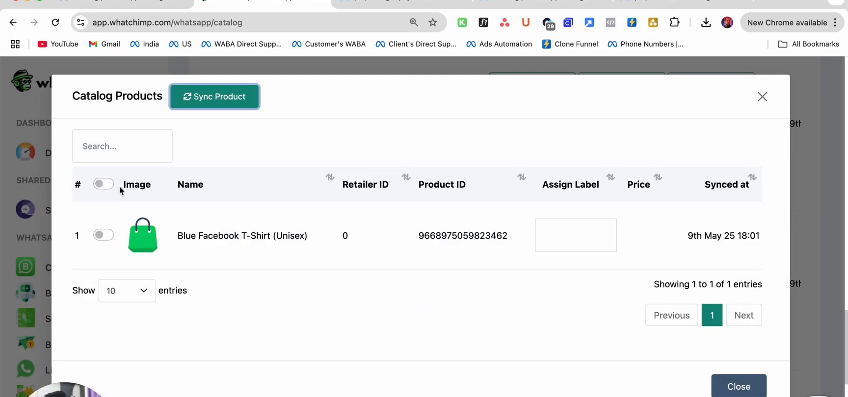 Catalog Products with Sync button