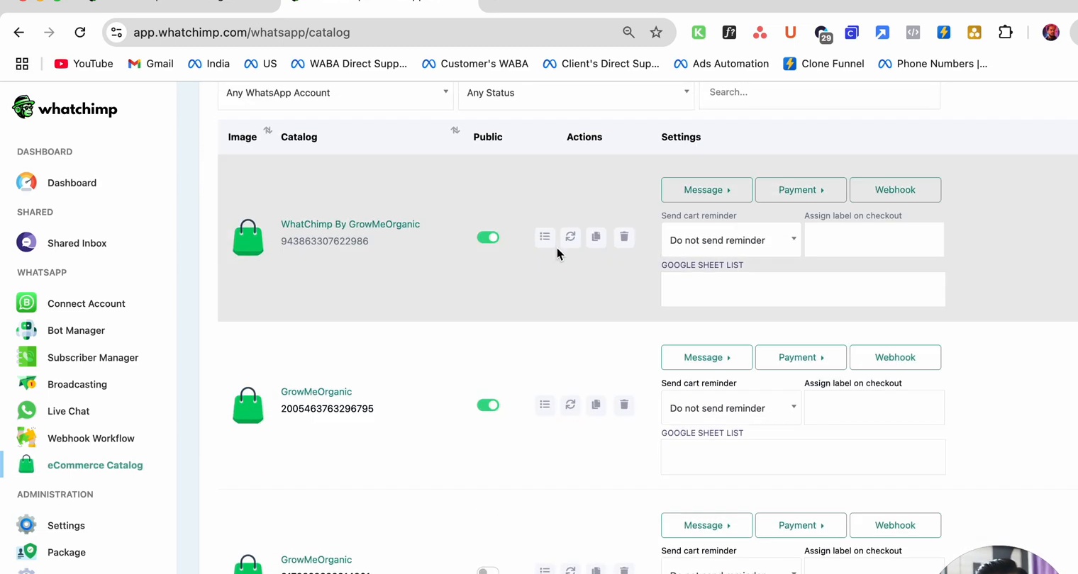 Catalog Manager showing connected catalogs