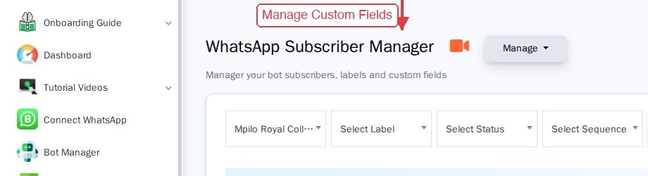 The Subscriber Manager page showing the subscriber list