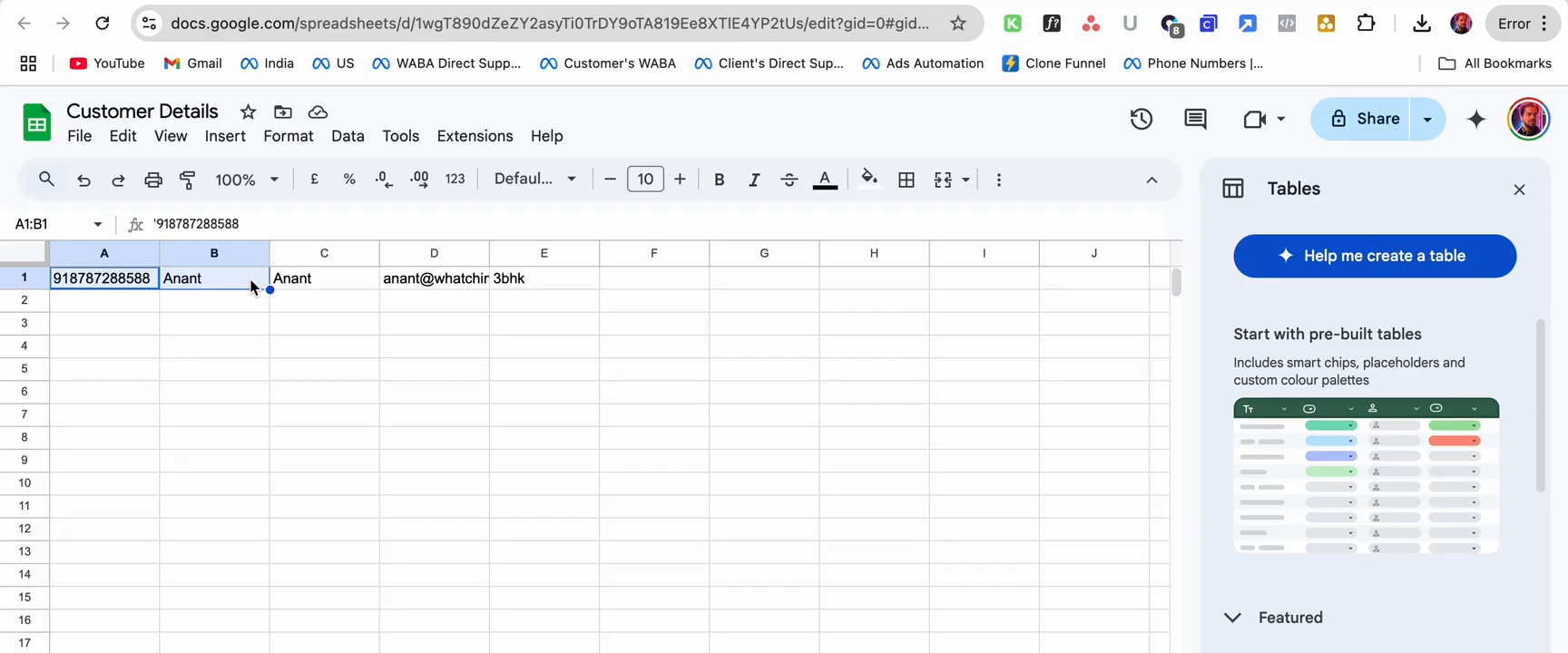 Google Sheet with collected lead data