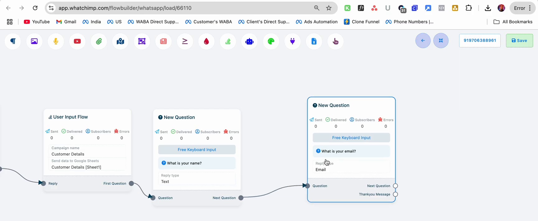 Flow with name and email questions