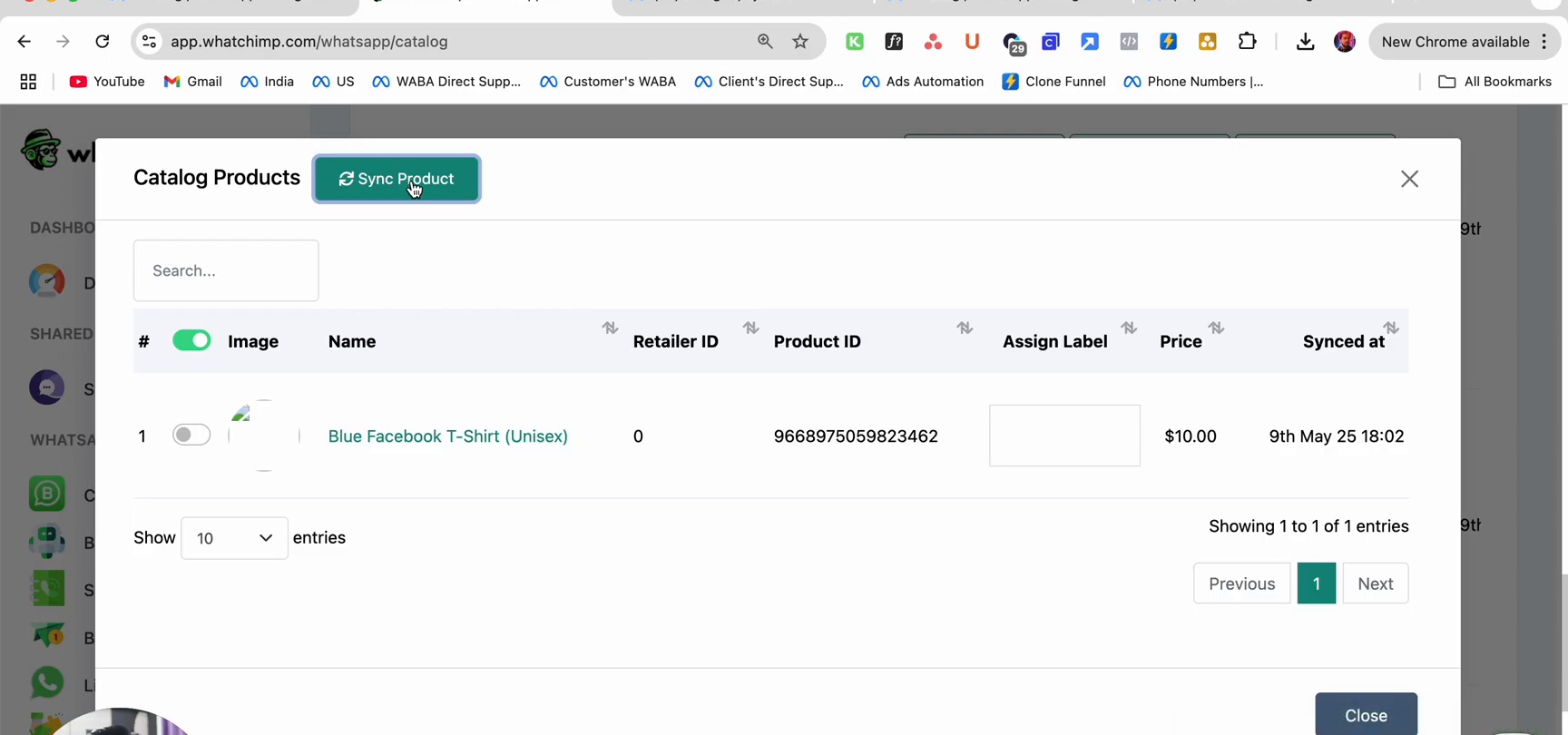 Catalog Products with Sync button
