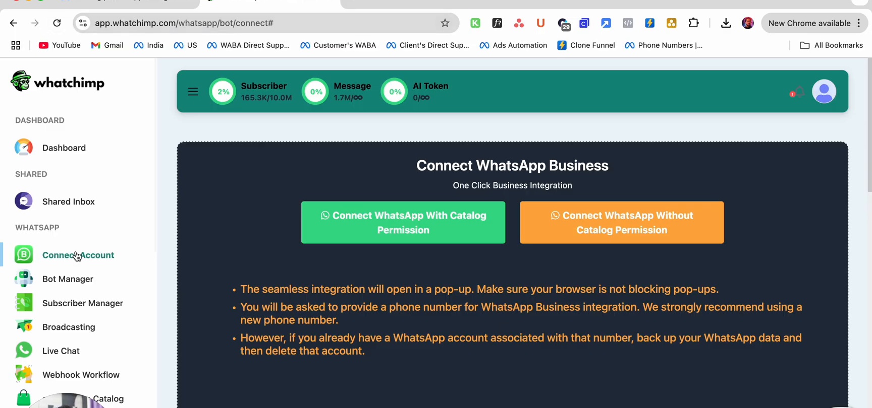 Connect WhatsApp Business page