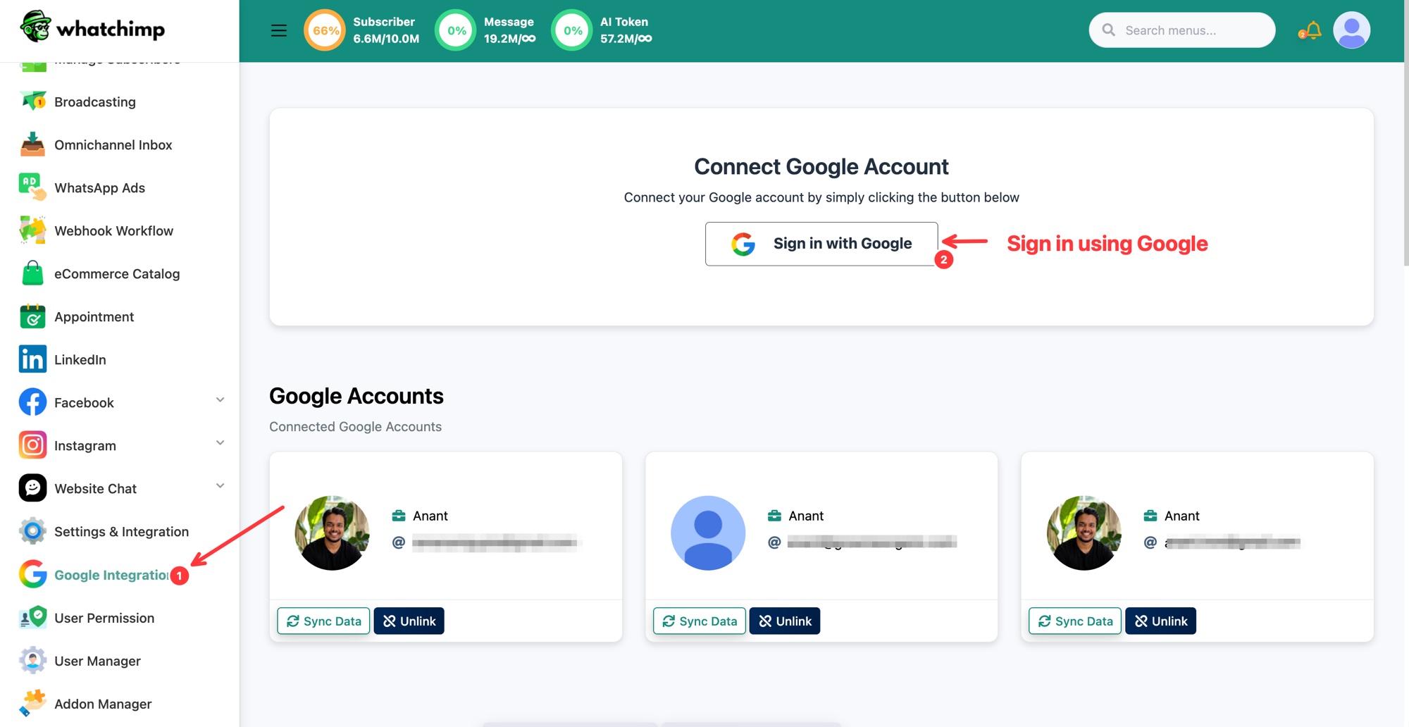 شاشة Connect Google Account مع زر Sign in with Google