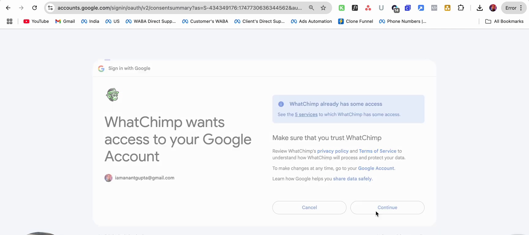 Google OAuth permission screen