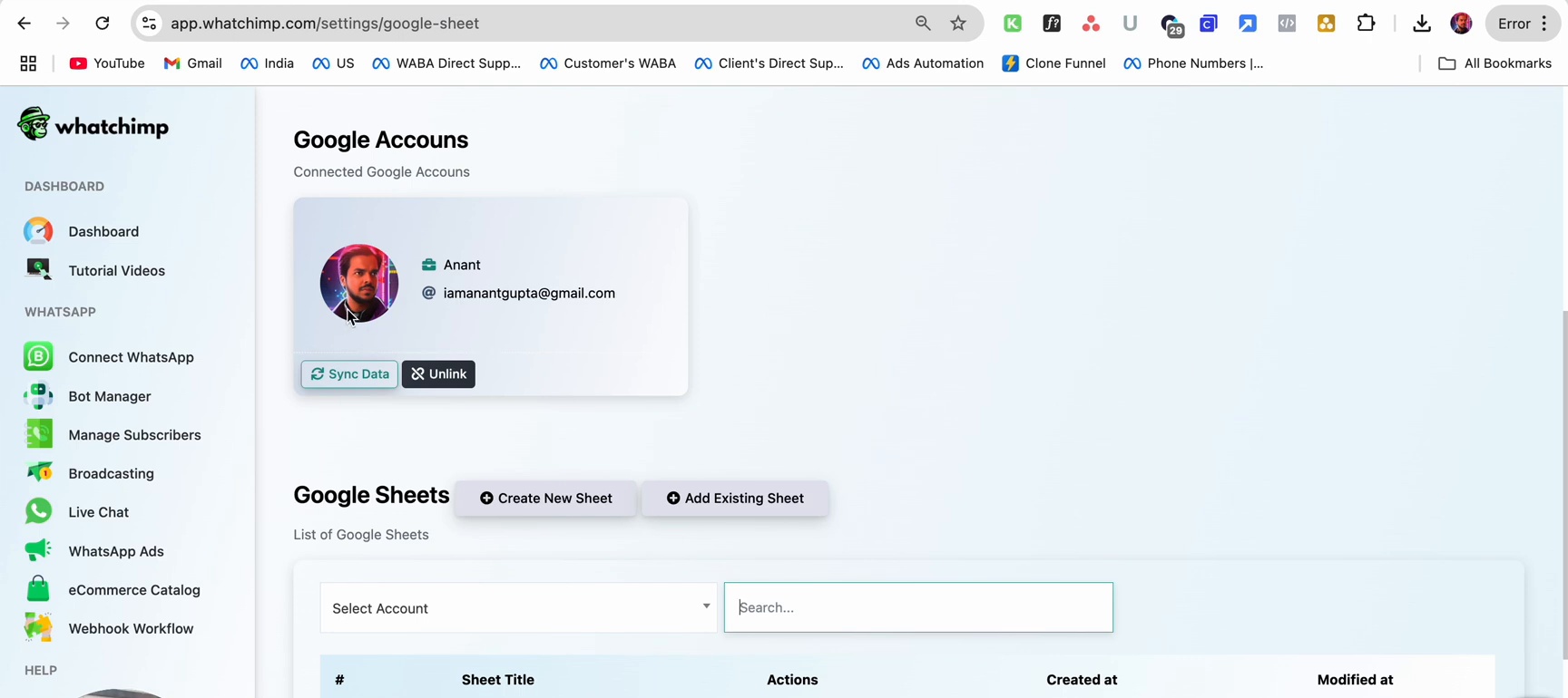 Connected Google account