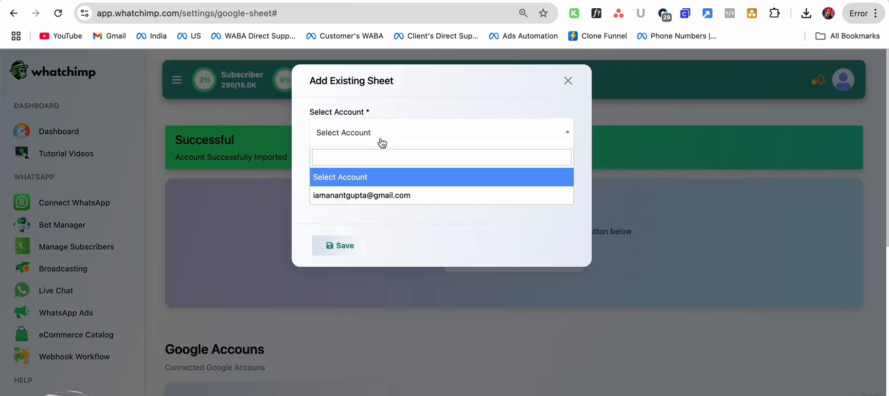 Add Existing Sheet dialog