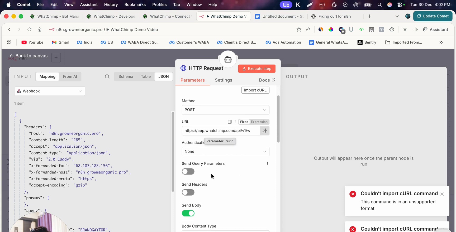 HTTP Request tool for sending messages