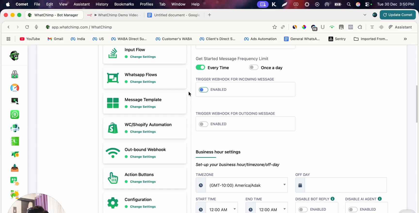 Webhook configuration in Bot Manager
