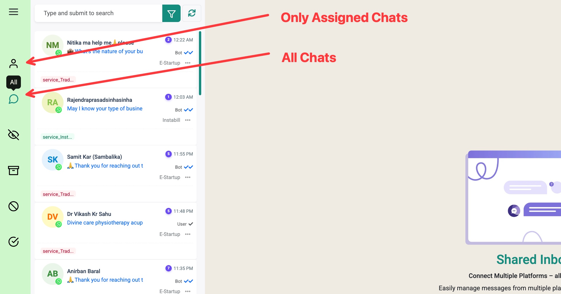 عرضا Only Assigned Chats و All Chats في الـ inbox