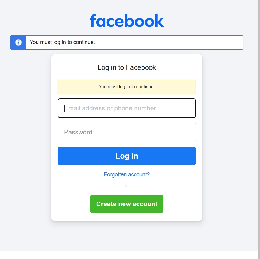 Logging in with your existing Facebook credentials