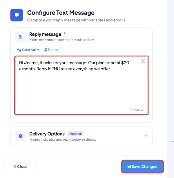 Writing the reply message