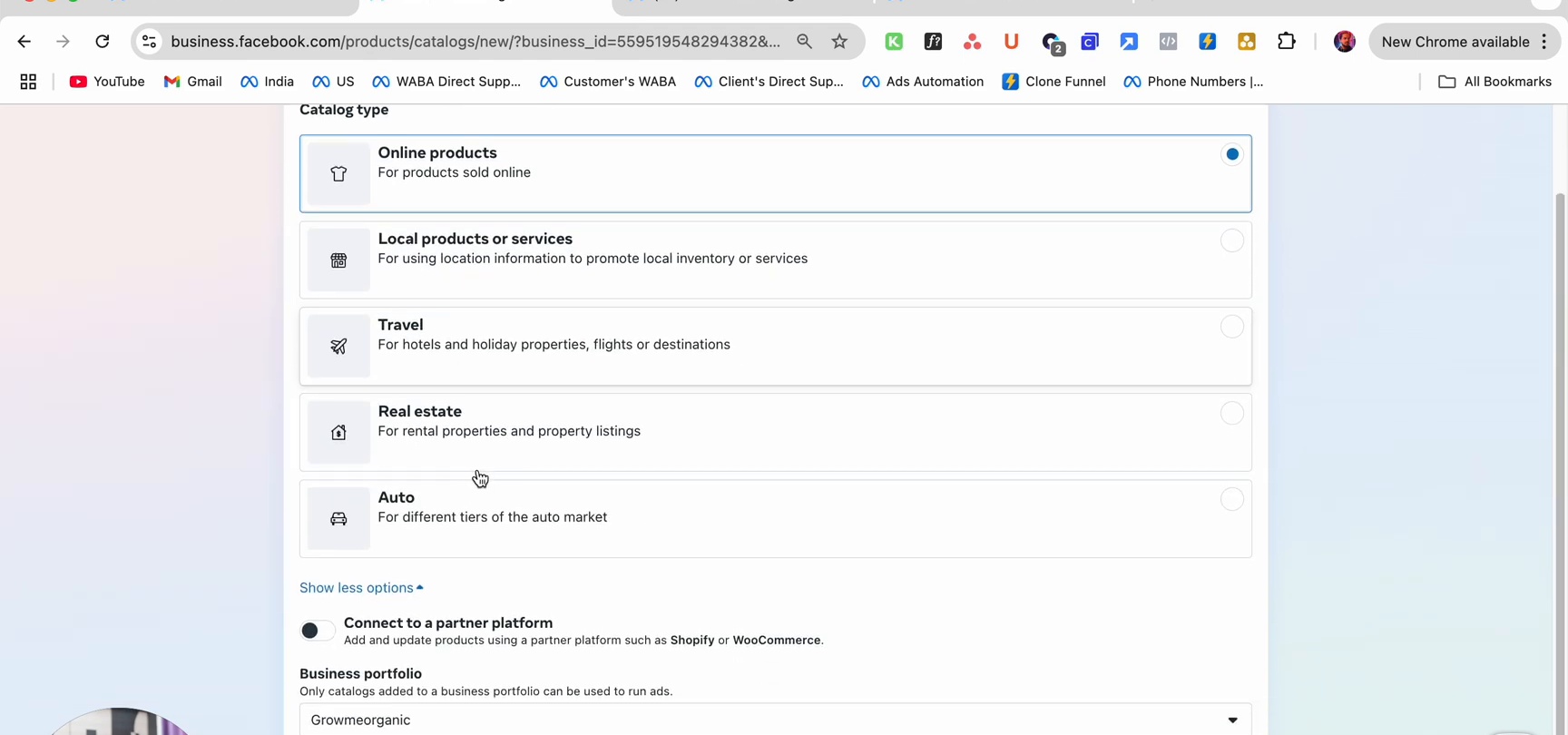 Catalog type selection