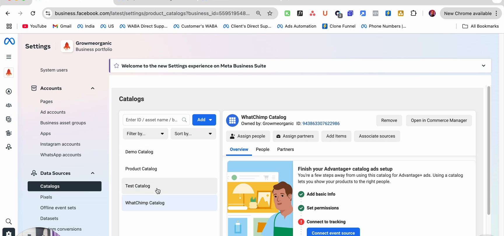 Catalogs page in Meta Business Suite