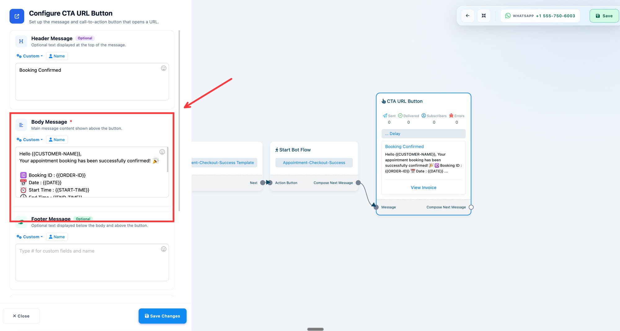 تعديل Body Message الخاص برسالة booking confirmed