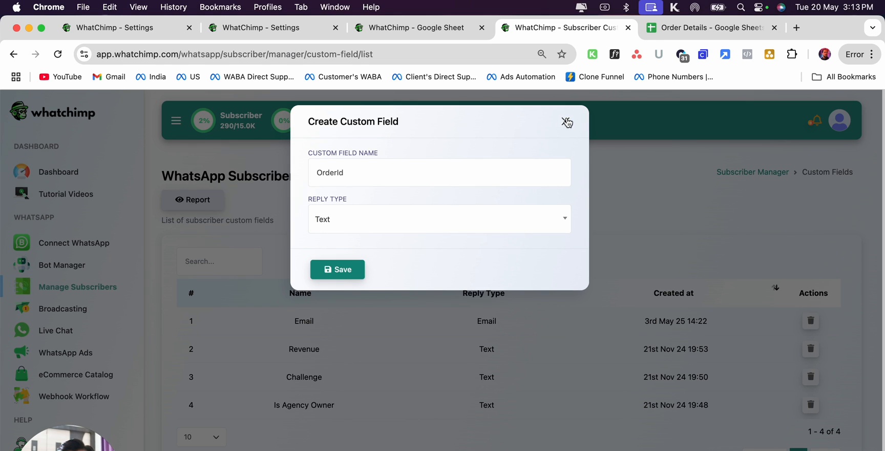Create Custom Field dialog