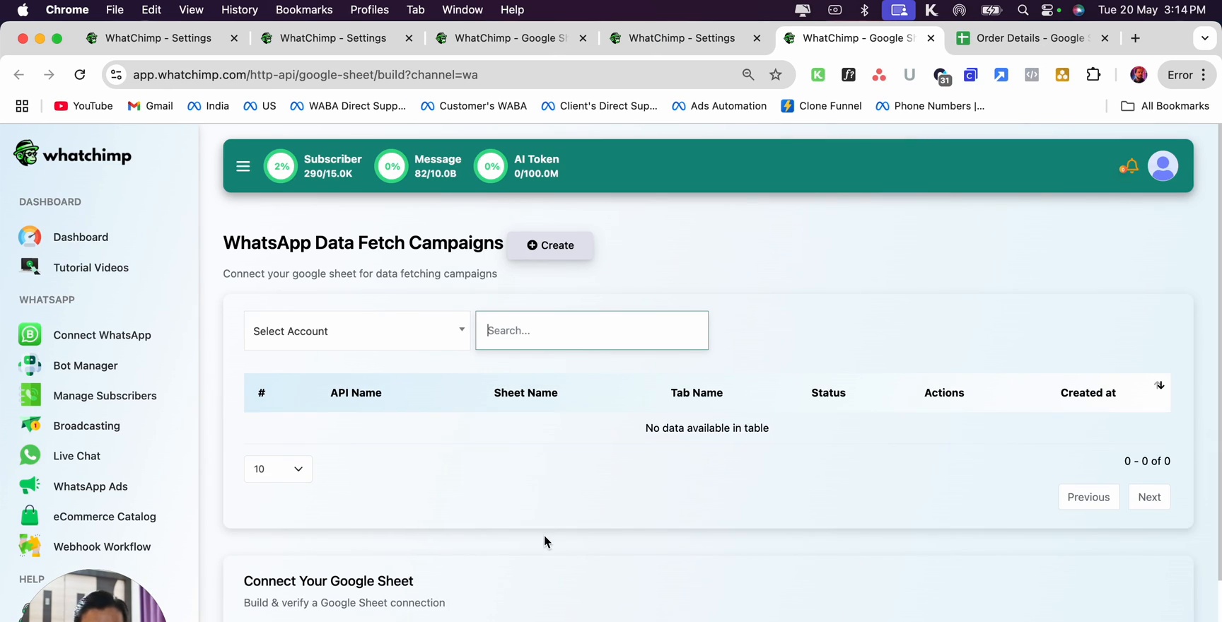 Data Fetch Campaigns page
