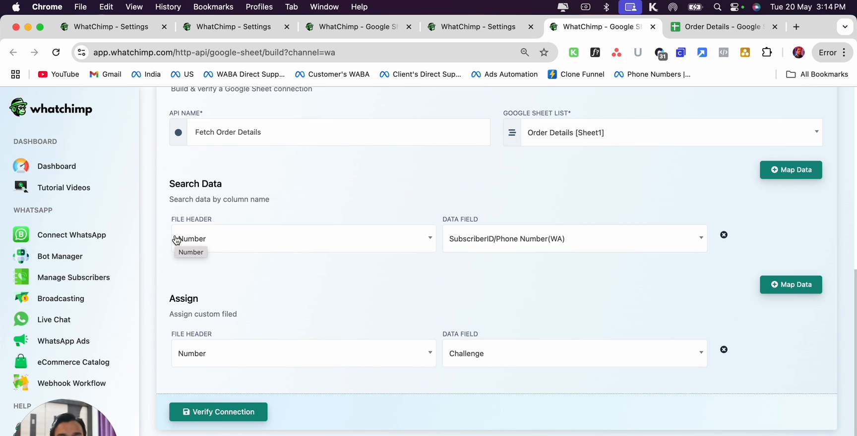 Configure search data and assign fields