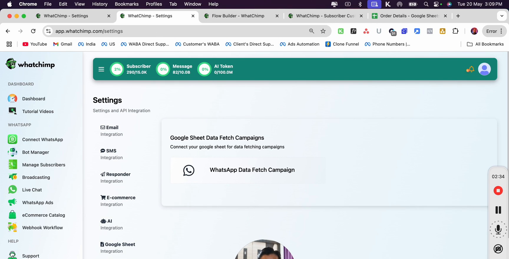Settings showing Google Sheet Data Fetch option
