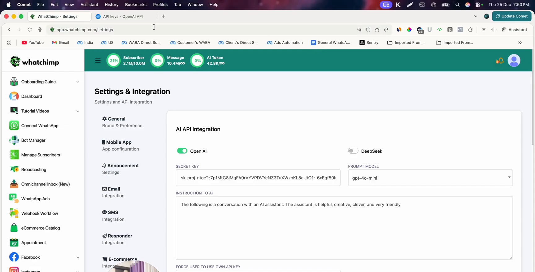 البدء مع AI Agents — WhatChimp Docs
