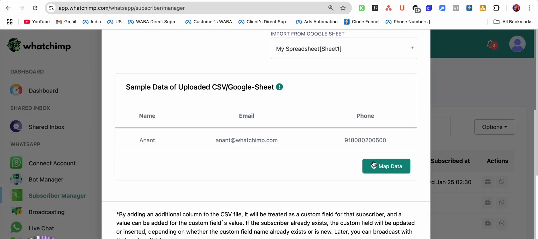 Import preview showing sample data