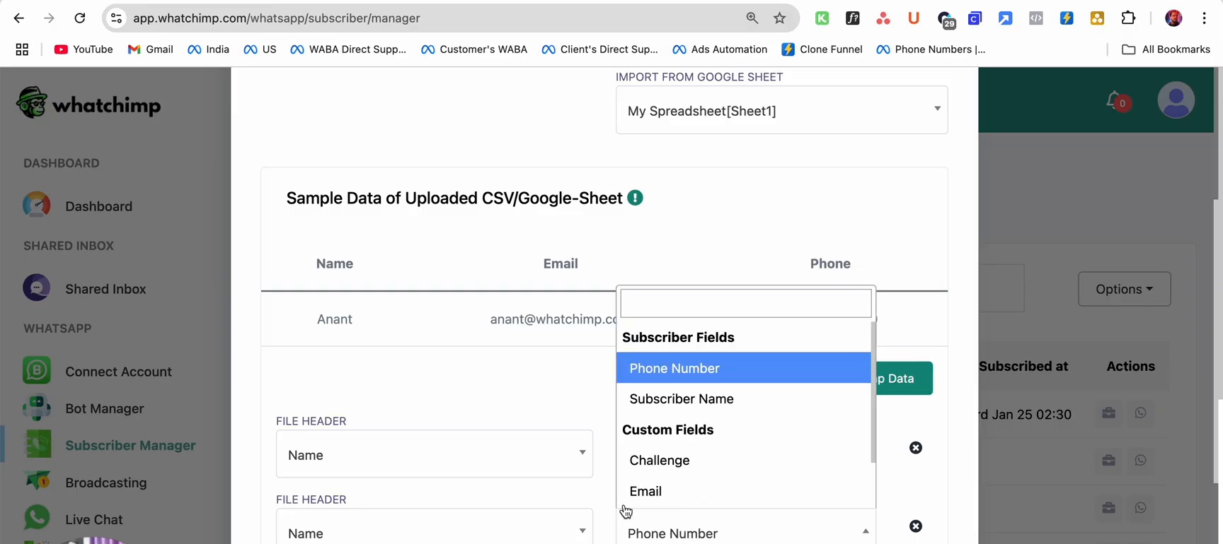 Field mapping dropdown