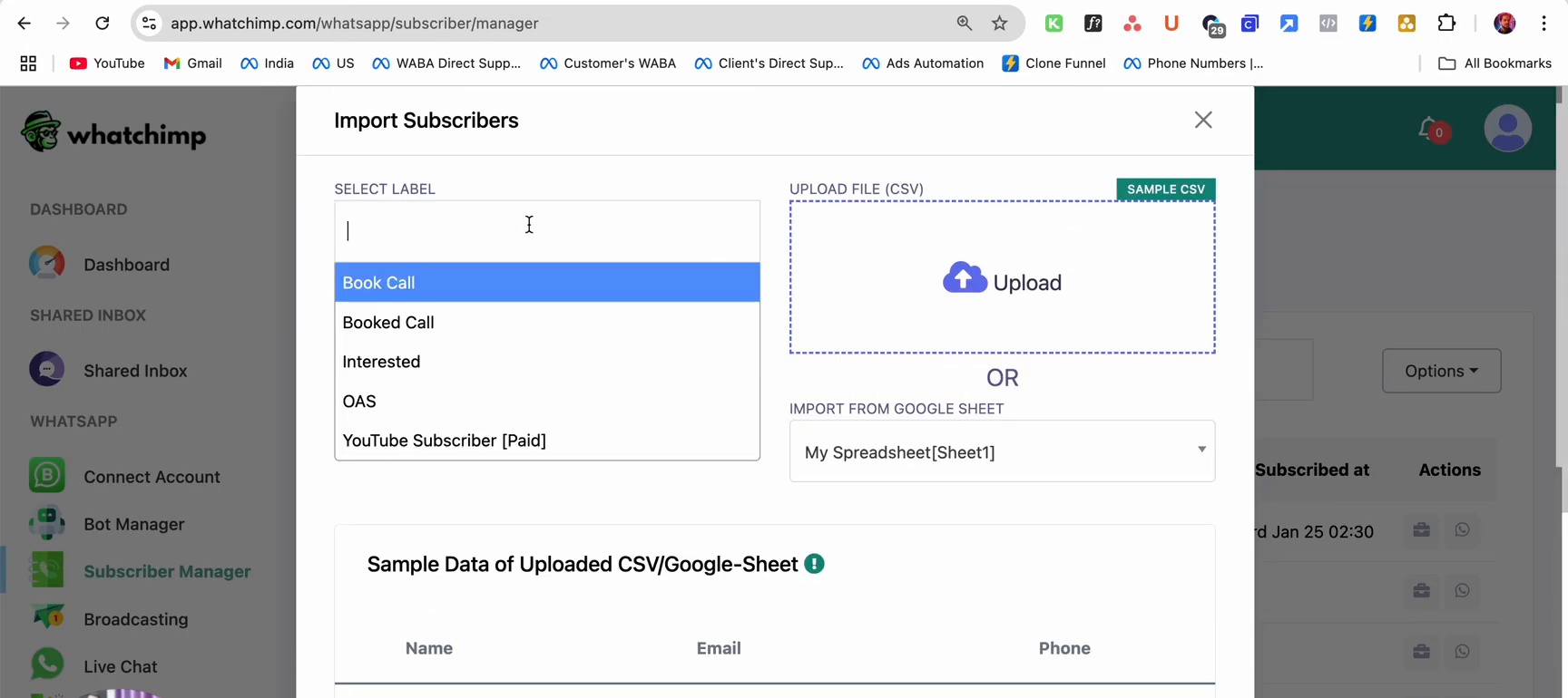 Import with label selection