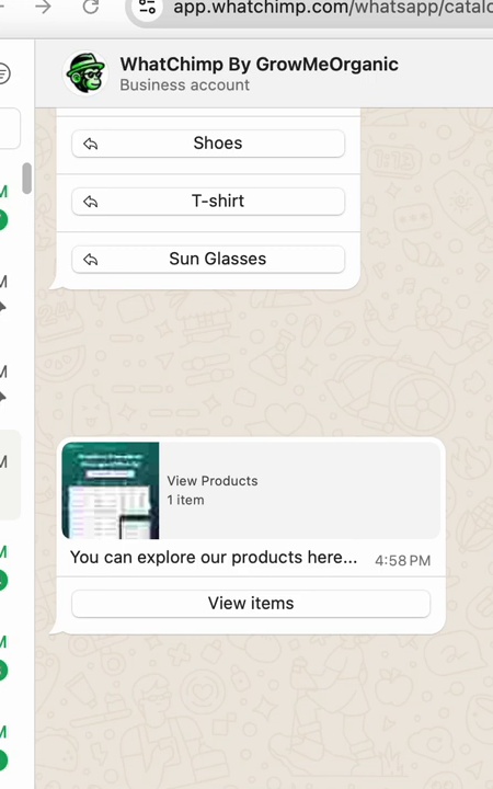 Product card in WhatsApp chat