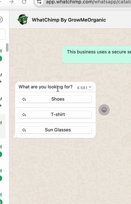 Category buttons in WhatsApp