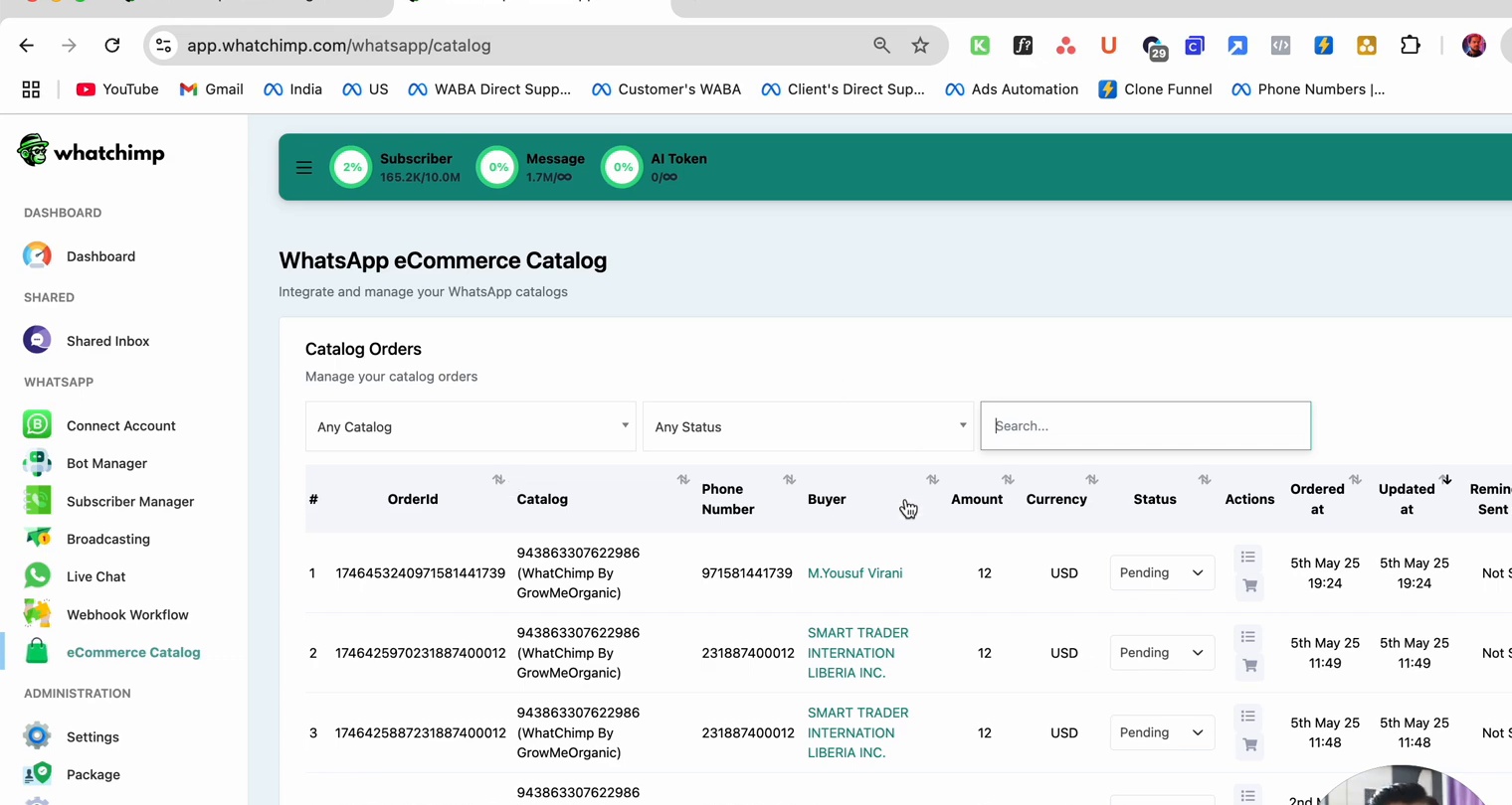 Catalog Orders dashboard