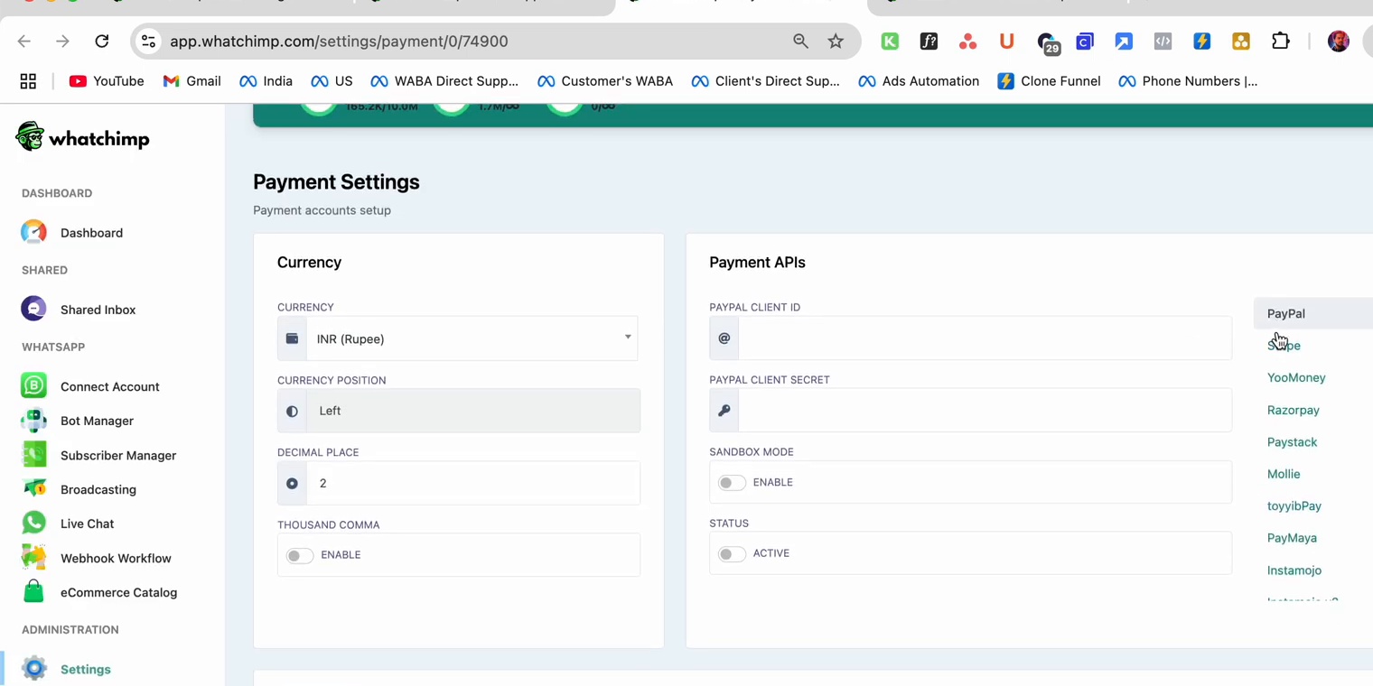 Payment Settings page