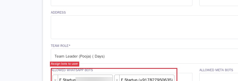 A team member with multiple WhatsApp numbers assigned