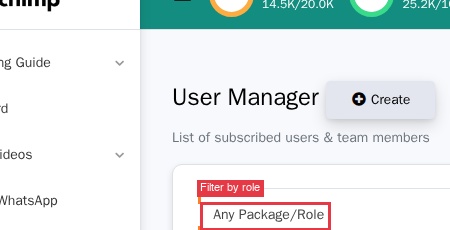 The Package/Role filter dropdown showing available roles