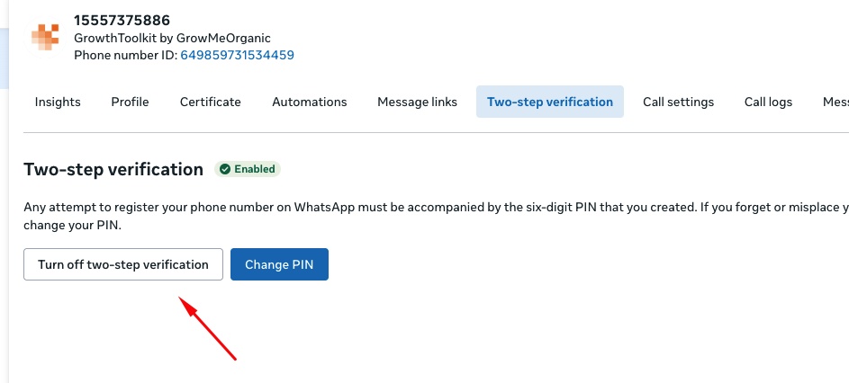 Click Turn off two-step verification to disable it temporarily