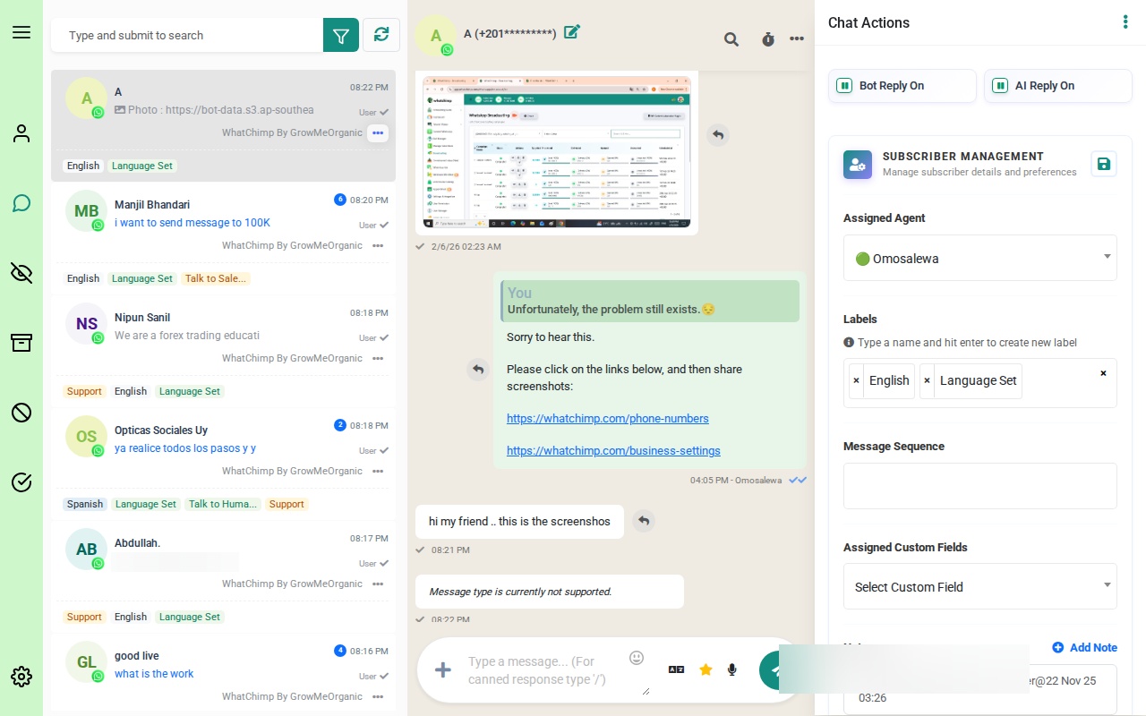 Omnichannel Inbox showing conversations from multiple channels